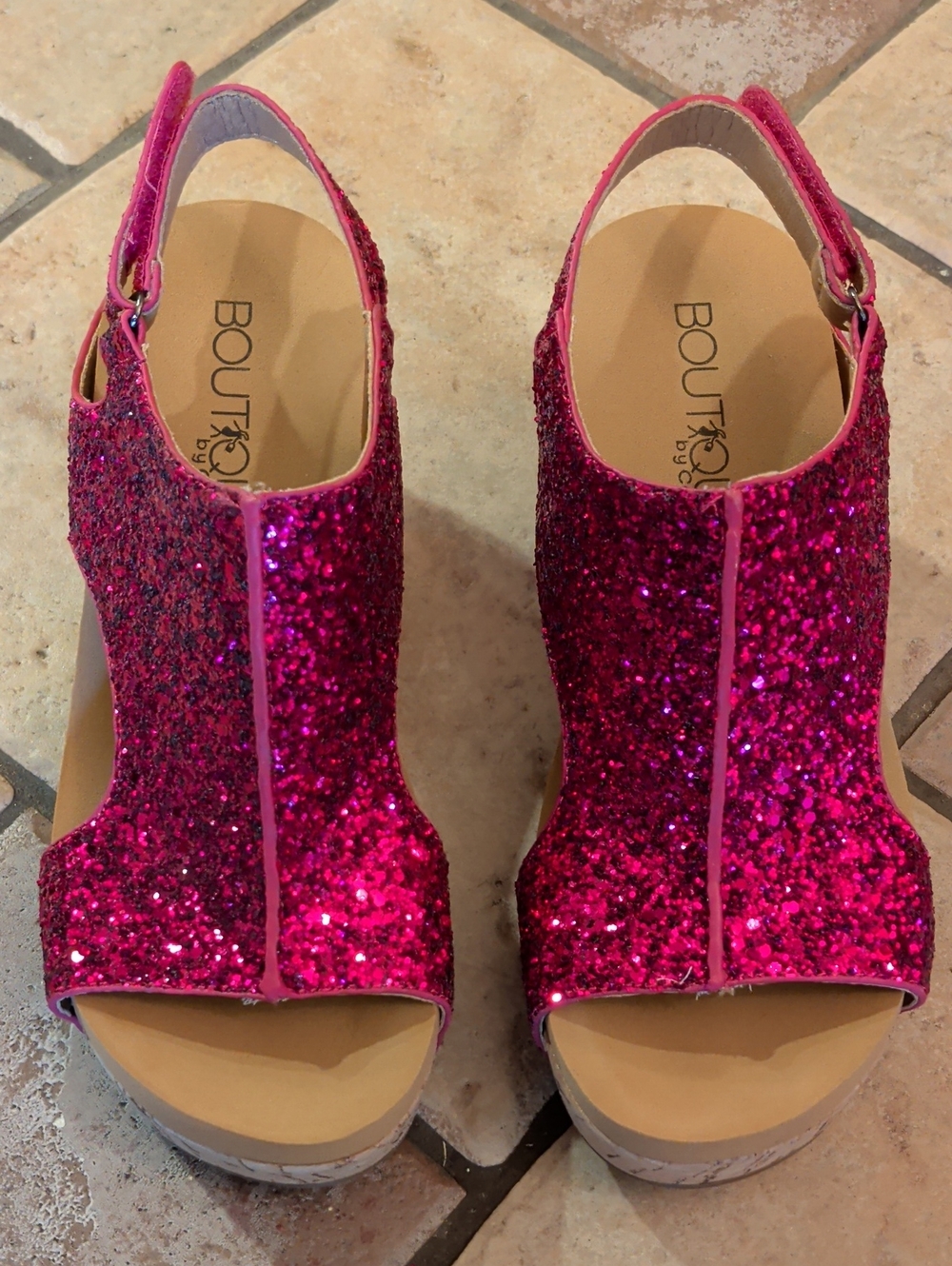 Corkys Hot Pink Glitter Slingback Wedge Sandals